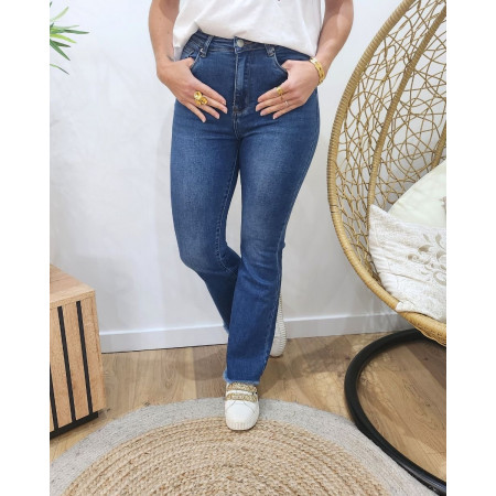 Jean femme bleu foncé taille haute flare