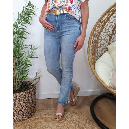 Jean femme flare bleu clair délavé taille haute