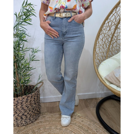 Jean femme bleu clair wide leg effet coupé