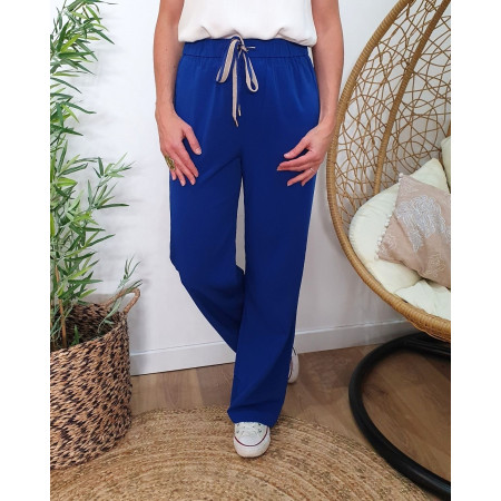 Pantalon femme fluide uni bleu roi Nellie
