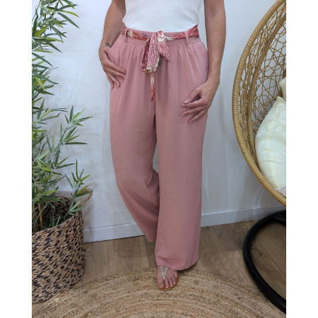 Pantalon femme fluide rose poudré Yunaé