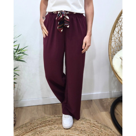 Pantalon fluide femme large rouge bordeaux ceinture à motifs Maïra