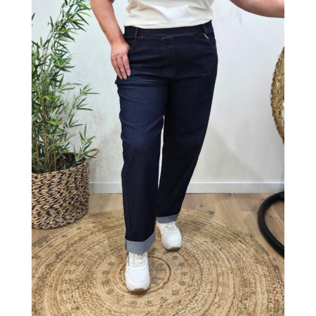 Pantalon élastiqué droit effet jean brut
