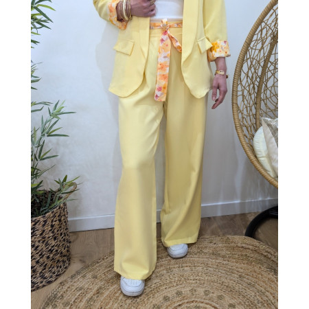 Pantalon fluide femme jaune ceinture fleurie Malea