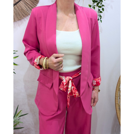Blazer femme rose fuchsia manches fleuries Malea