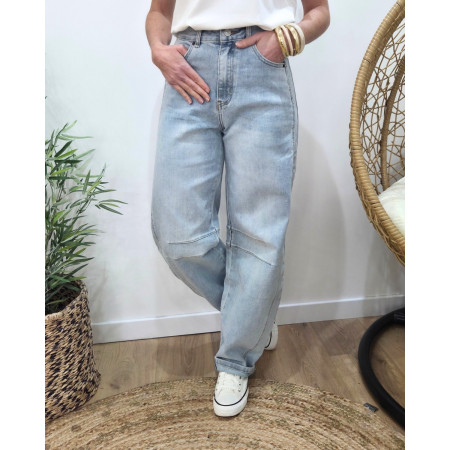 Jean barrel femme bleu clair délavé