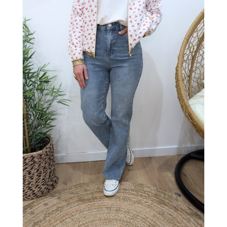 Jean femme wide leg bleu clair délavé bas coupé