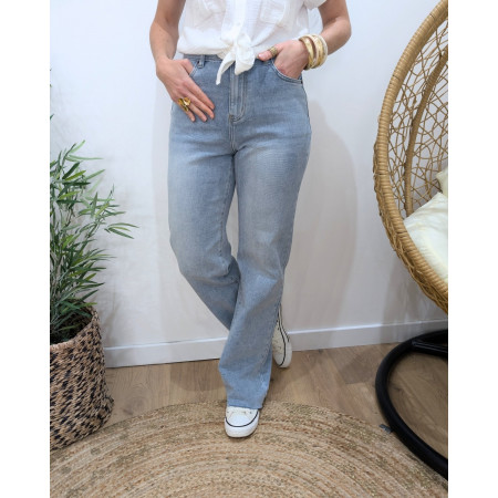 Jean femme wide leg bleu clair bas coupé