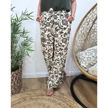 Pantalon femme fluide beige et kaki Contessa