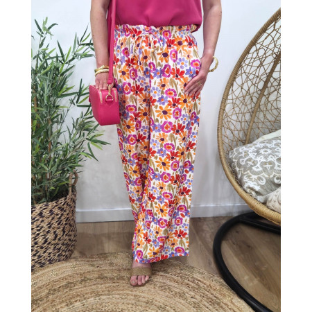 Pantalon femme fluide rose orange et violet Isotta