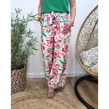 Pantalon femme fluide rose et vert Vittoria