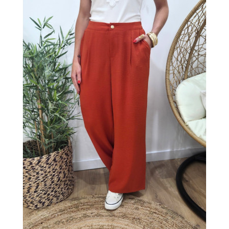 Pantalon femme fluide terracotta foncé Aricia