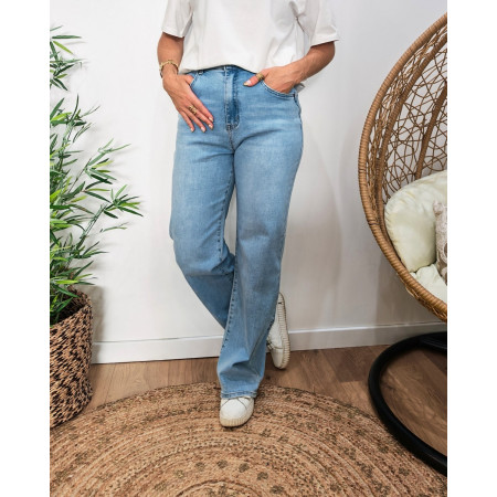 Jean femme Wide leg bleu clair coupe confort power stretch