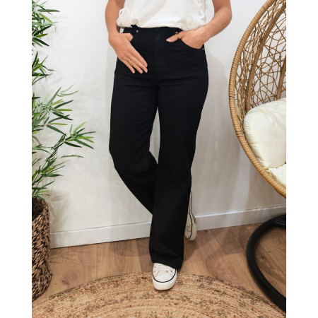 Jean femme noir Wide leg coupe confort Power stretch