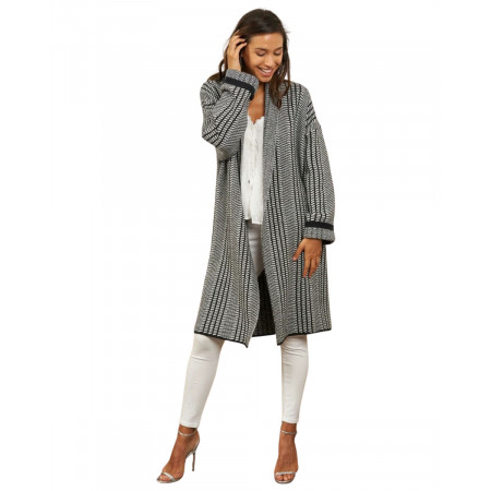 Long gilet noir et blanc rayures ethniques