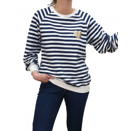 Pull marinière coeur doré