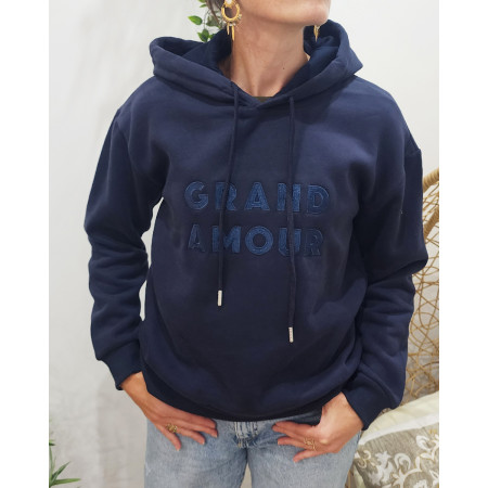 Sweat femme bleu marine broderie Grand Amour