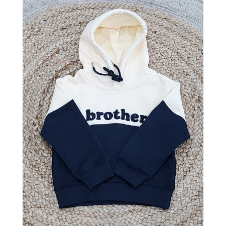 Sweat à capuche enfant beige et bleu marine Brother