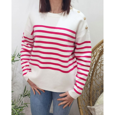Pull femme fuchsia marinière Aelis
