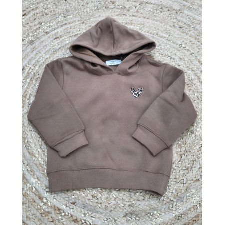 Sweat capuche enfant marron coeur léopard