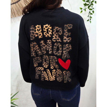 Sweat fin femme noir MORE AMOR PRO FAVOR léopard