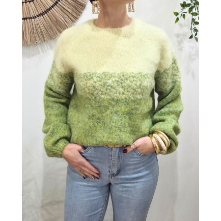 Pull femme jaune et vert pailleté Mahala