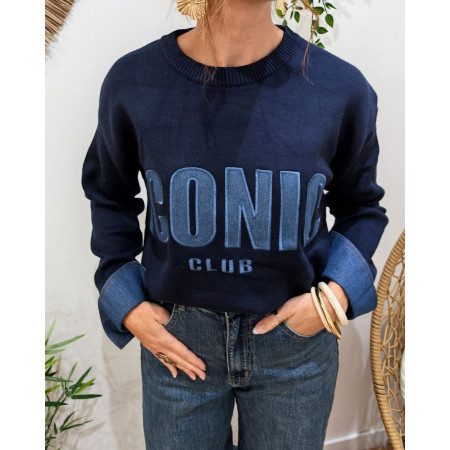 Pull femme bleu marine ICONIC club bleu jean