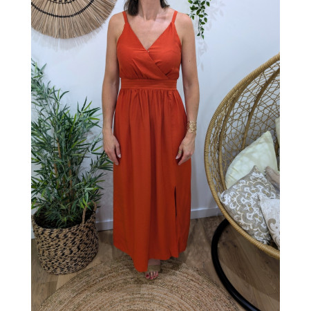  Robe longue femme à bretelles terracotta nouée 