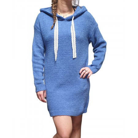 Robe à capuche bleu indigo et cordons brodés blancs
