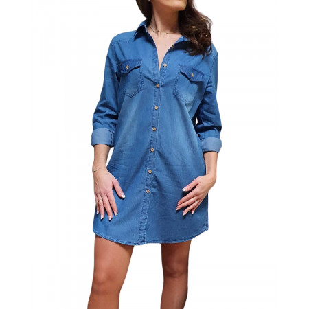 Robe chemise jeans bleue cintrée