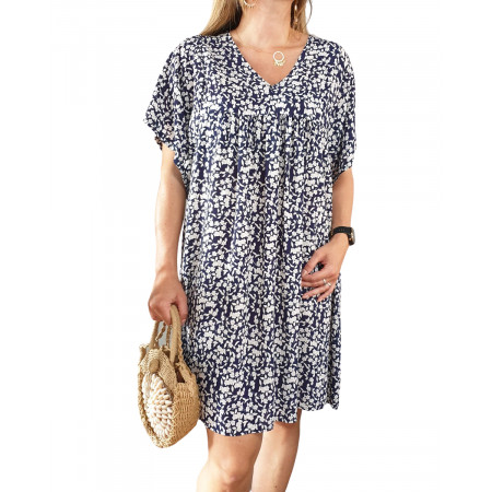 Robe grande taille fluide marine fleurs liberty blanches