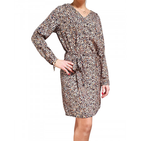 Robe droite marine fleurie liberty blanche brique taupe et étoiles dorées