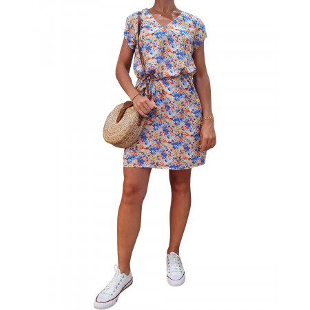 Robe femme imprimé bleu pêche et vert