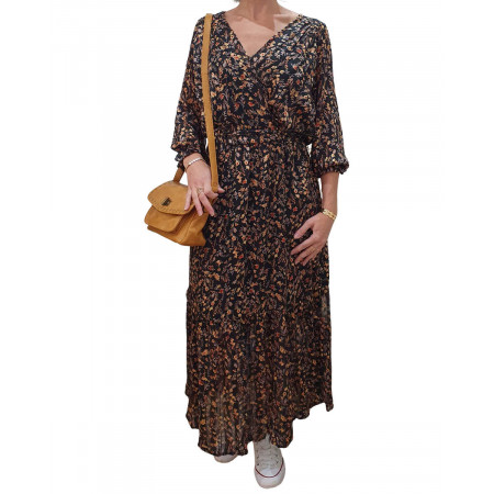 Robe longue noire imprimé floral 