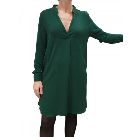 Robe droite verte unie col mao