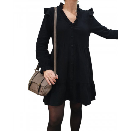 Robe chemise noire à volants