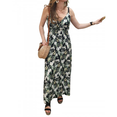 Robe longue Léa noire et verte