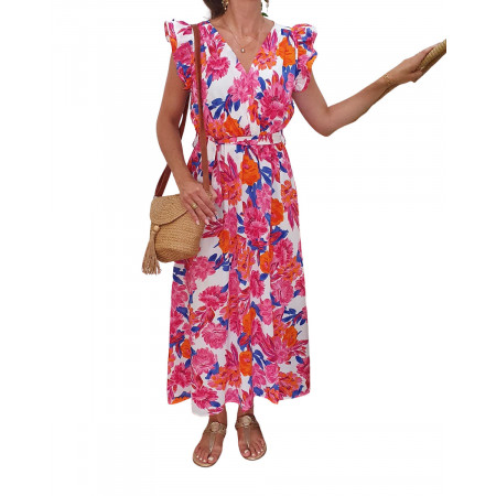 Robe longue femme manches à volants Naomie