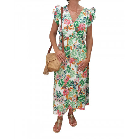 Robe longue femme manches à volants Ophélie