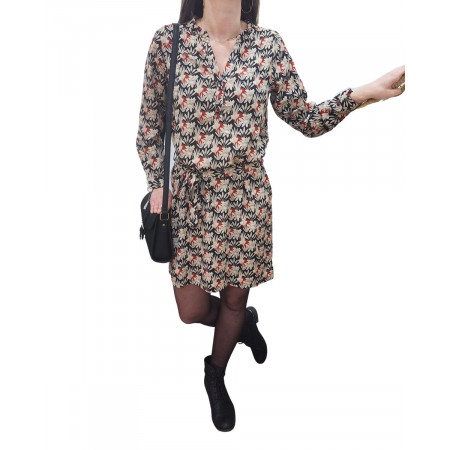 Robe droite femme noire et rouille Ségolène