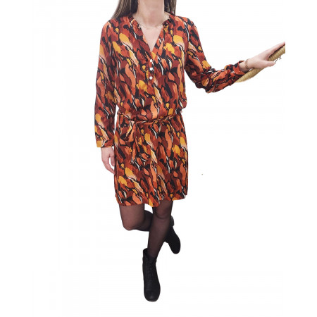 Robe droite femme noire orange rouille Cassandra