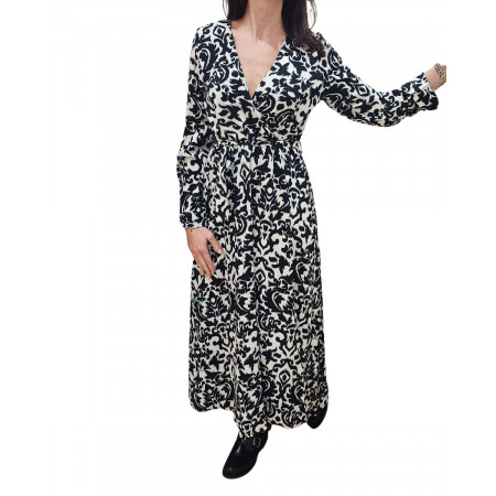 Robe longue femme noire et blanche Ava