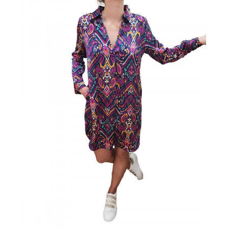 Robe femme droite à motifs multicolores Maya