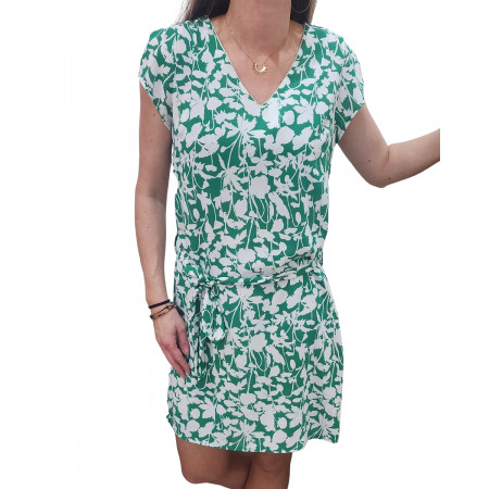 Robe femme droite verte et blanche Thaïs