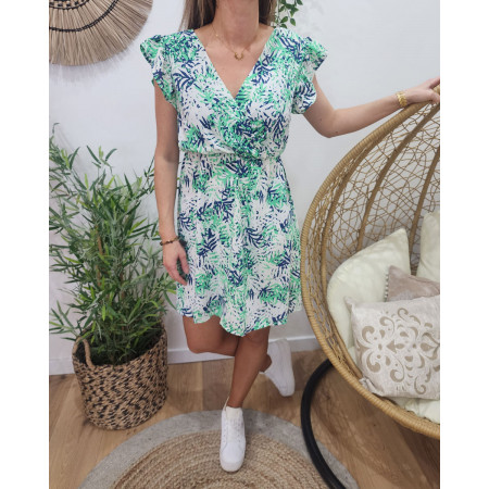 Robe femme verte marine et blanche Lola