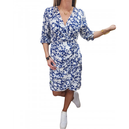 Robe femme portefeuille marine et blanche Thaïs