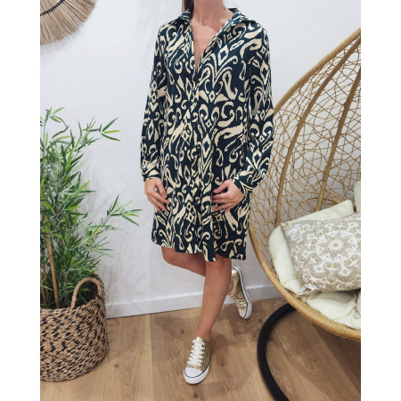 Robe chemise femme verte et beige Martina