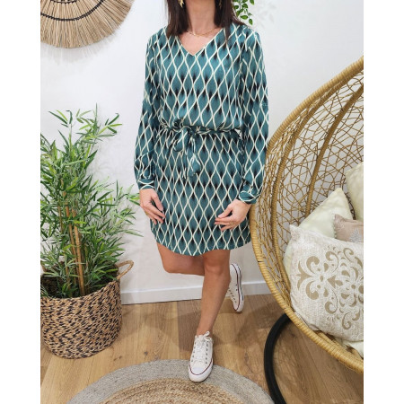 Robe femme droite à motifs verts Aglae