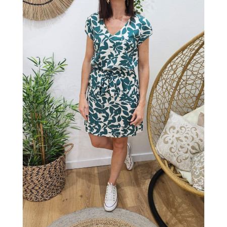 Robe femme écrue et verte Soizic