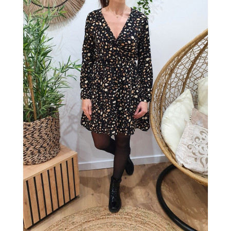 Robe femme noire et camel Lucile
